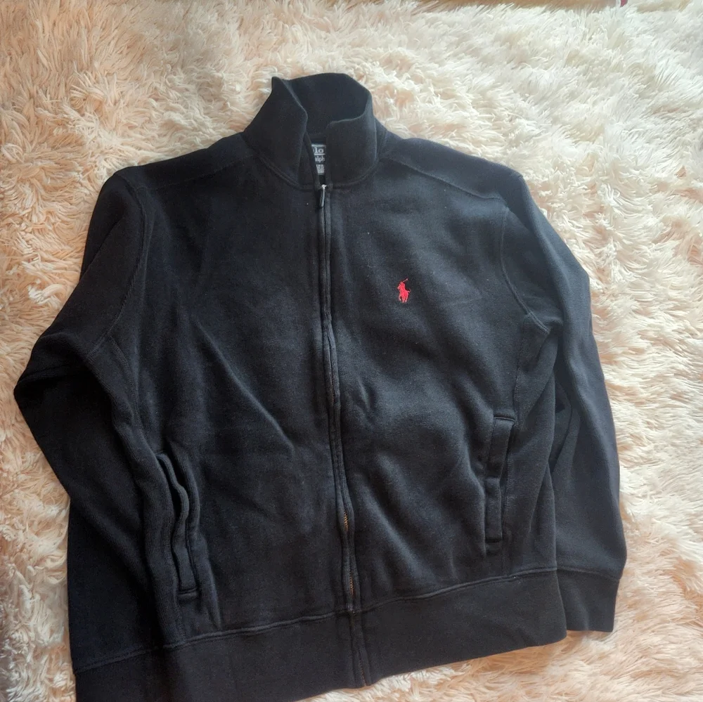 Black Zip-Up Jacket with Red Logo
